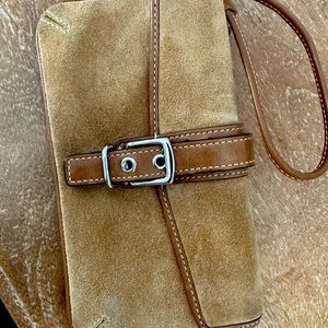 Coach tan leather and suede wristlet